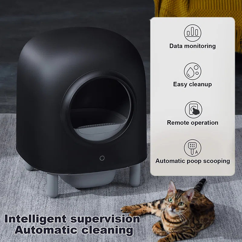 Self Cleaning Cat Litter Box, App Control, Safety Protection, Automatic Smart Robot Litter Box for Multiple Cats, with Garbage Bags&Plastic Air Filter, Black& White