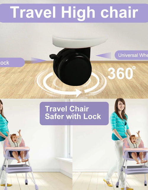 Ladda bilden i Galleri Viewer, XUDREZ 4-In-1 Baby High Chair Portable Baby Dining Chairs Eat &amp; Play Convertible High Chair with Five-Point Snap Button, Double-Layer Dinner Plate and Toy Rack, Purple
