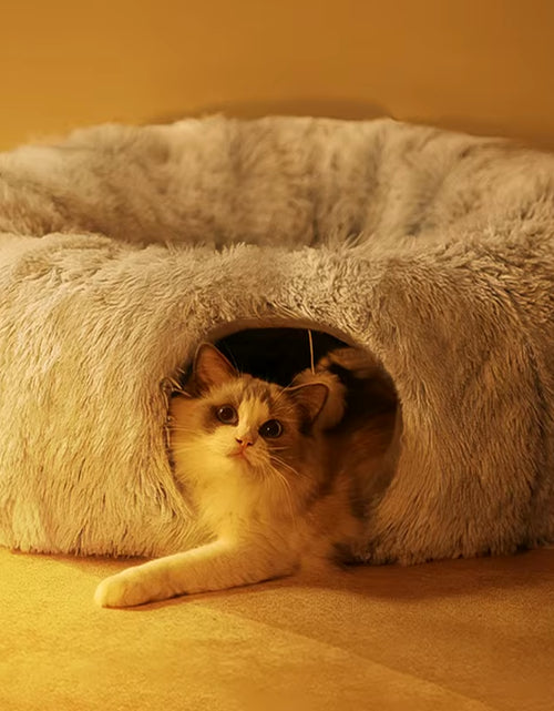 Ladda bilden i Galleri Viewer, Plush Pets Cat Kennel Gray Foldable round Cats Nest Crossing Tunnel Bed Winter Warm Collapsible Basket Cushion Mat Pet Supplies
