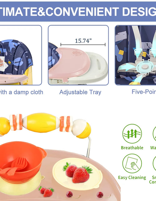 Ladda bilden i Galleri Viewer, XUDREZ 4-In-1 Baby High Chair Portable Baby Dining Chairs Eat &amp; Play Convertible High Chair with Five-Point Snap Button, Double-Layer Dinner Plate and Toy Rack, Purple
