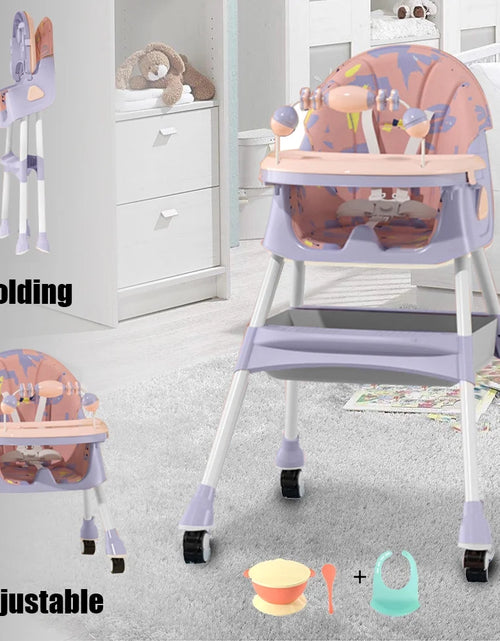 Ladda bilden i Galleri Viewer, XUDREZ 4-In-1 Baby High Chair Portable Baby Dining Chairs Eat &amp; Play Convertible High Chair with Five-Point Snap Button, Double-Layer Dinner Plate and Toy Rack, Purple
