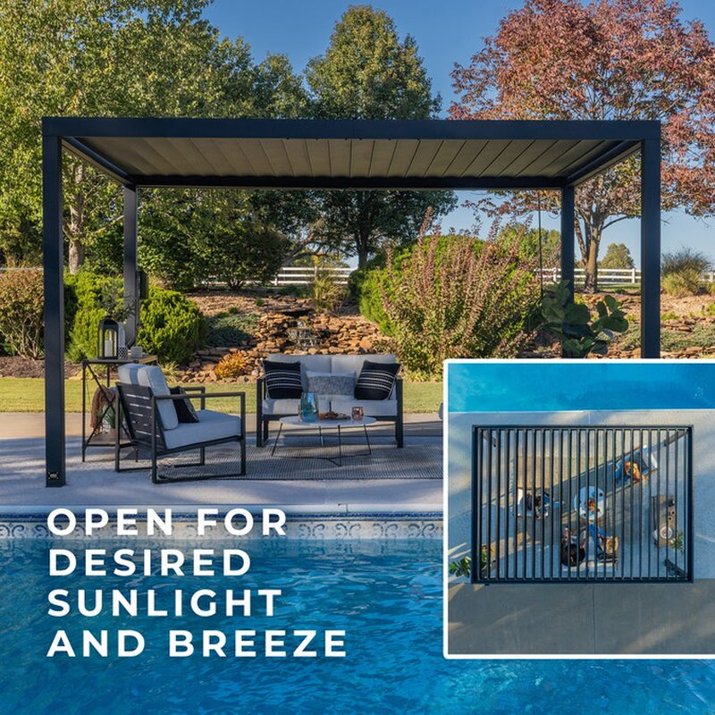 Sarasota 16-Ft W X 10-Ft L X 8-Ft 2-In H Black Metal Freestanding Pergola with Canopy