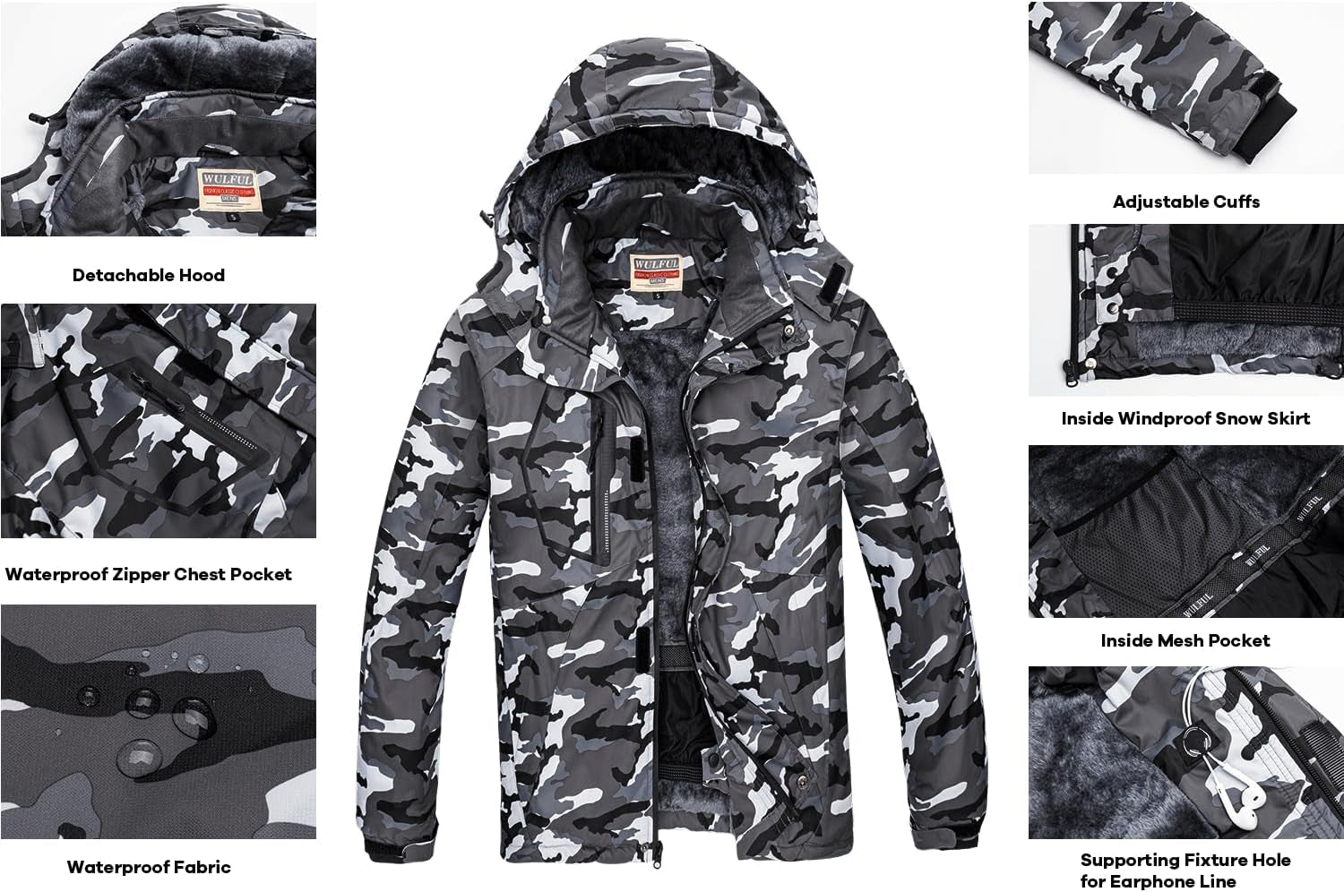 Women’S Waterproof Snow Ski Jacket Mountain Windproof Winter Coat with Detachable Hood