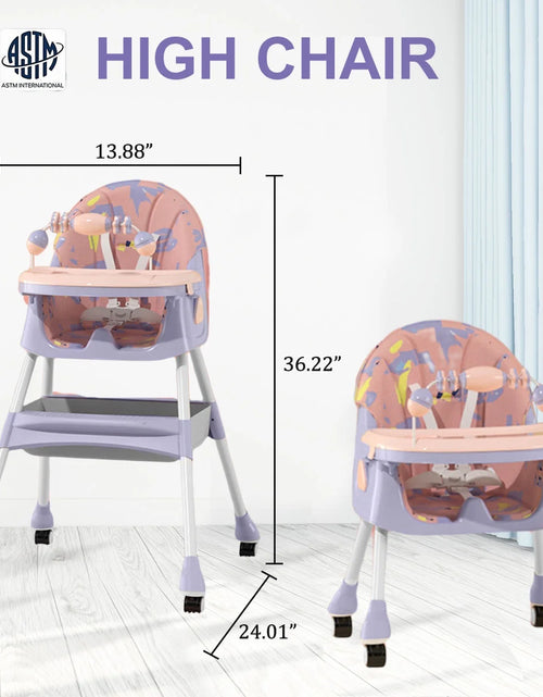 Ladda bilden i Galleri Viewer, XUDREZ 4-In-1 Baby High Chair Portable Baby Dining Chairs Eat &amp; Play Convertible High Chair with Five-Point Snap Button, Double-Layer Dinner Plate and Toy Rack, Purple
