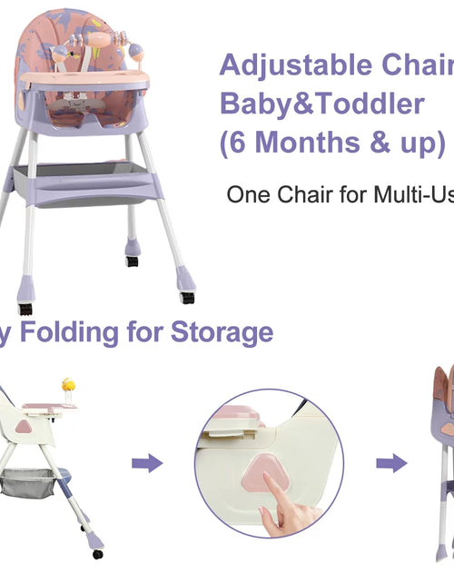 Ladda bilden i Galleri Viewer, XUDREZ 4-In-1 Baby High Chair Portable Baby Dining Chairs Eat &amp; Play Convertible High Chair with Five-Point Snap Button, Double-Layer Dinner Plate and Toy Rack, Purple
